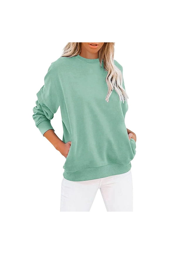 Crew Neck Sweatshirts for Womens Long Sleeve Casual Loose Plain Workout Athletic Pullover Tops