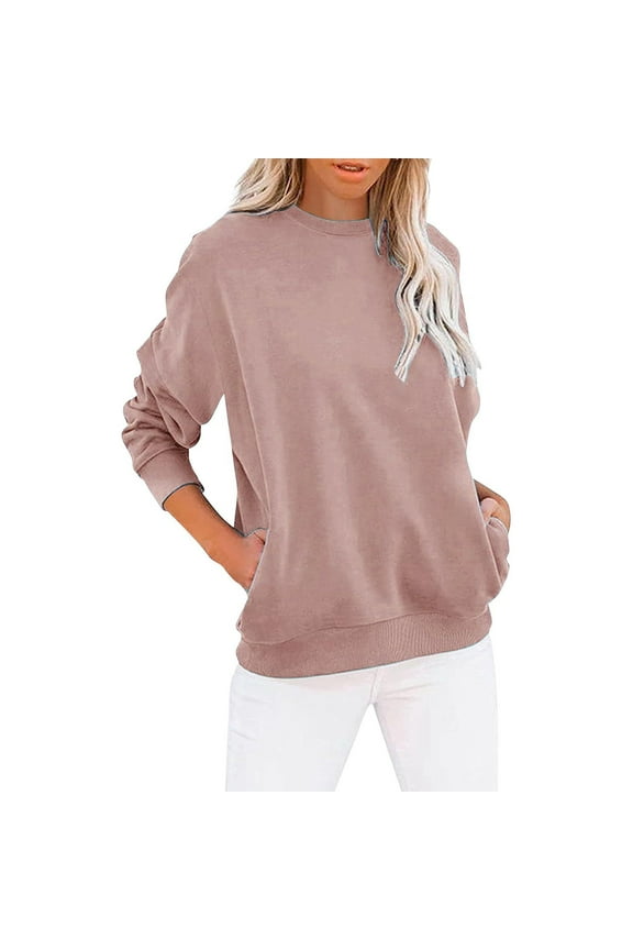 Crew Neck Sweatshirts for Womens Long Sleeve Casual Loose Plain Workout Athletic Pullover Tops