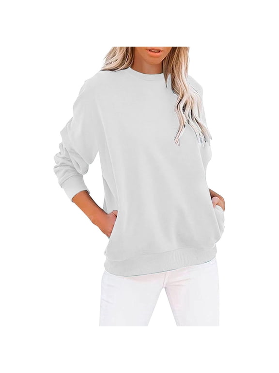 Crew Neck Sweatshirts for Womens Long Sleeve Casual Loose Plain Workout Athletic Pullover Tops