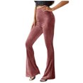 thumbnail image 1 of kpmatpey Lounge Pants for Women High Elastic Waisted Bell Bottom Solid Color Comfort Ribbed Trousers, 1 of 7