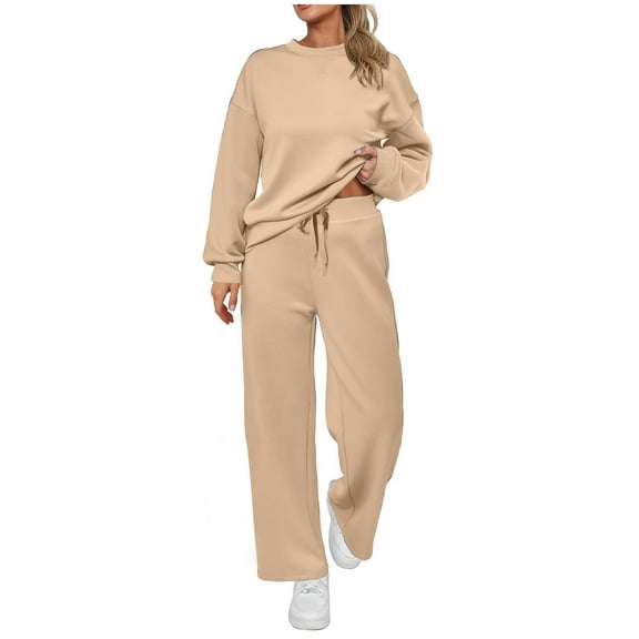 kpmatpey Plus Size Outfits for Women Long Sleeve Crewneck Sweatshirts with Sweatpants Fall Joggers 2 Piece Sweatsuits