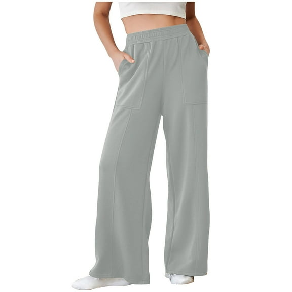 kpmatpey Sweatpants for Women Wide Straight Leg Elastic High Waisted Loose Casual Plain Sport Trousers with Pockets