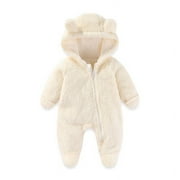 kpmatpey Toddler Baby Girls Winter Clothes Fleece Fuzzy Jumpsuit Hoodies Zipper Long Sleeve Newborn Infant Thermals Rompers