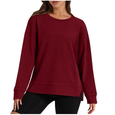 kpmatpey Womens Oversized Sweatshirts Crew Neck Long Sleeve Side Split Solid Color Casual Loose Pullover Tops