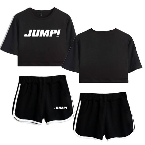 kpop jump merch kpop 2025 tour tops women midriff-baring fitted crop tops gym sets streetwear short pants