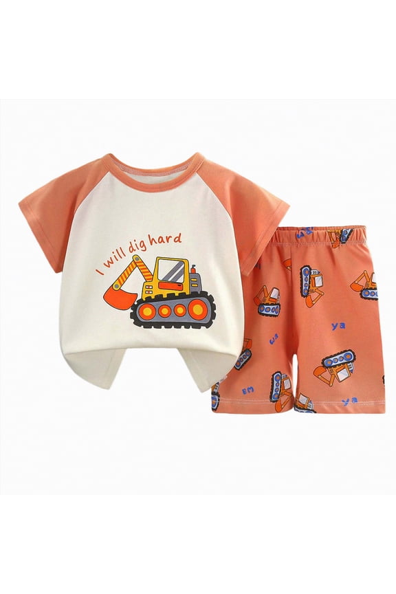 2T Toddler Boy Clothes Kids Baby Boy Summer Outfit Cotton Short Sleeve Shirt Tops Short Sets Baby Boys Clothes 18-24 Months,Orange