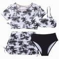 thumbnail image 1 of kpoplk 3 Piece Girls Swimsuit Allover Print Bikini Set and Coordinating Solid Color Cover Up Beach Skirt for 6-14 Years(Black,10-11 Y), 1 of 6