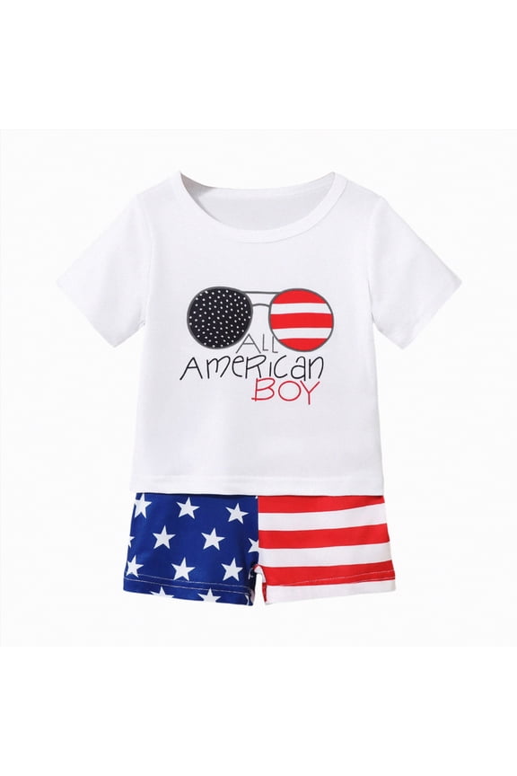 4th of July Clothes for Toddler Baby Boys Short Sleeve Print Shirts Tops + Shorts 18M 24M 3T 4T 5T 6T Kids Independence Day Outfits 2pcs Short Pants Set Size 18-24 Months,White