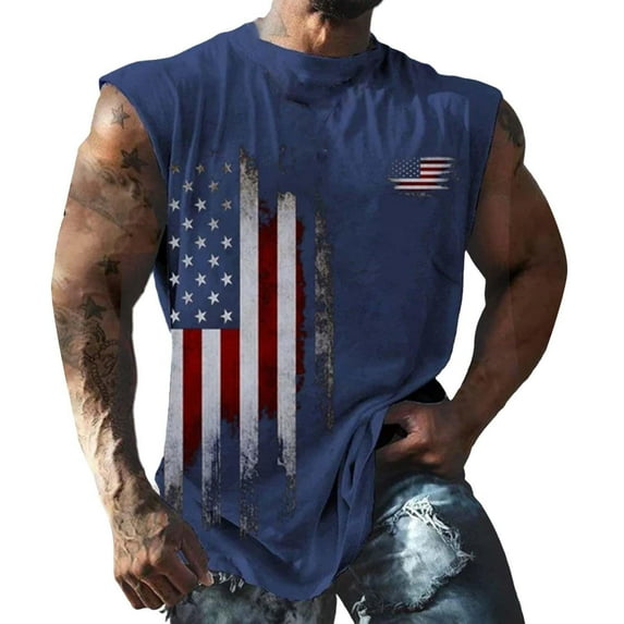 kpoplk 4th of July American Flag Tank Tops for Men 4th of July Shirts Patriotic Short Sleeved Muscle Tees(Navy,4XL)