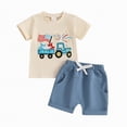 thumbnail image 1 of kpoplk 4th of July Baby Boy Outfit American Flag Embroidery Short Sleeve T-Shirt and Shorts Set Toddler Boy Summer Clothes Size 2-3 Years,Blue, 1 of 5