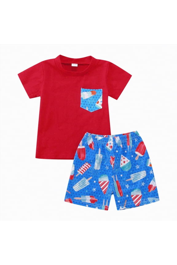 4th of July Baby Boy Outfit Toddler USA Flag T Shirts Gingham Plaid/Stripes Shorts Set Independence Day Clothes Size 2-3 Years,Red