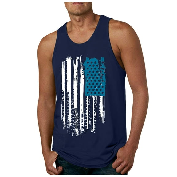 kpoplk 4th of July Independence Day USA Flag Sleeveless T-Shirts Gym Fitness Singlet Vest for Men(Navy,XL)