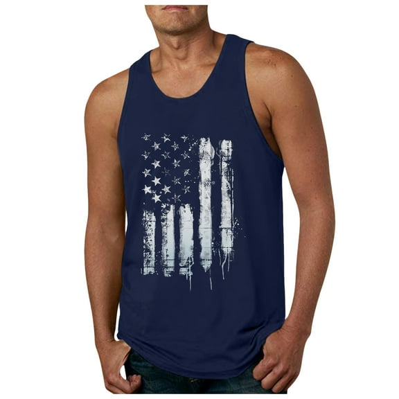 kpoplk 4th of July Patriotic Shirts Mens Workout Tank Top Gym Muscle Tee Fitness Bodybuilding Short Sleeved T Shirt(Navy,M)