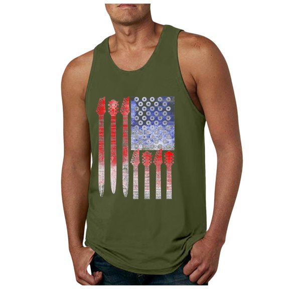 kpoplk 4th of July Shirts Mens Muscle Tank Top 4th of July American Flag Short Sleeved Gym Workout American Flag Shirt(AG,M)