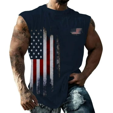 kpoplk 4th of July Shirts Mens Muscle Tank Top Sleeveless Stars Stripes Graphic Gym Workout Independence Day American Flag Shirt(Dark Blue,3XL)
