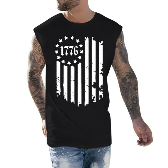 kpoplk 4th of July Shirts for Men American Flag Tank Top Patriotic T-Shirts Short Sleeved Mens Gym Workout Graphic USA Flag Top(Black,XL)