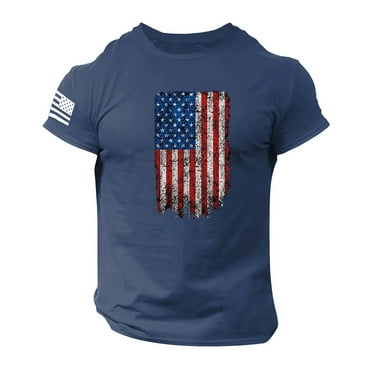 kpoplk 4th of July Short Sleeve Graphic T-Shirts for Men Big and Tall American Flag Workout Muscle Patriotic Shirt(Dark Blue,L)