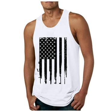 kpoplk 4th of July USA Flag Short Sleeved T-Shirts Gym Fitness Singlet Vest for Men Gym Workout Patriotic Tees(White,L)