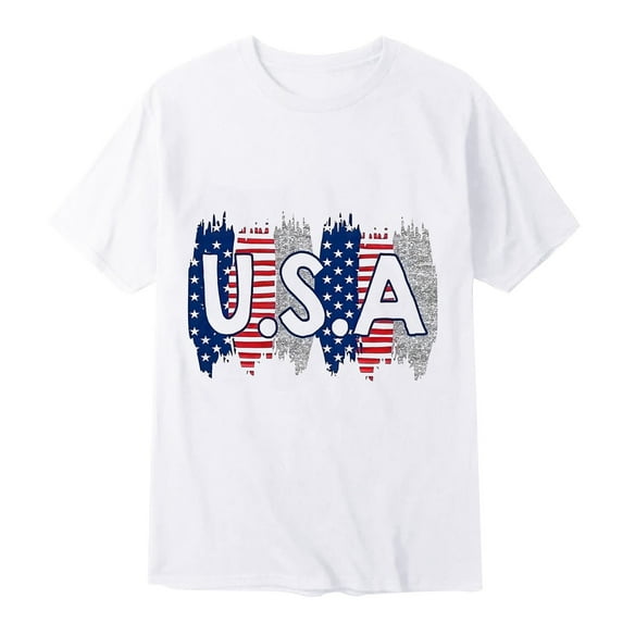 kpoplk American Flag Shirt Men American Flag Patriotic Short Sleeve T-Shirt(White,XL)