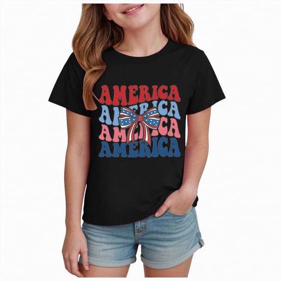 kpoplk American Flag Shirt Toddler Boys Girls USA Flag Shirts Kids 4th of July T-Shirt Patriotic Tee Tops Outfits(Black,11-12 Y)