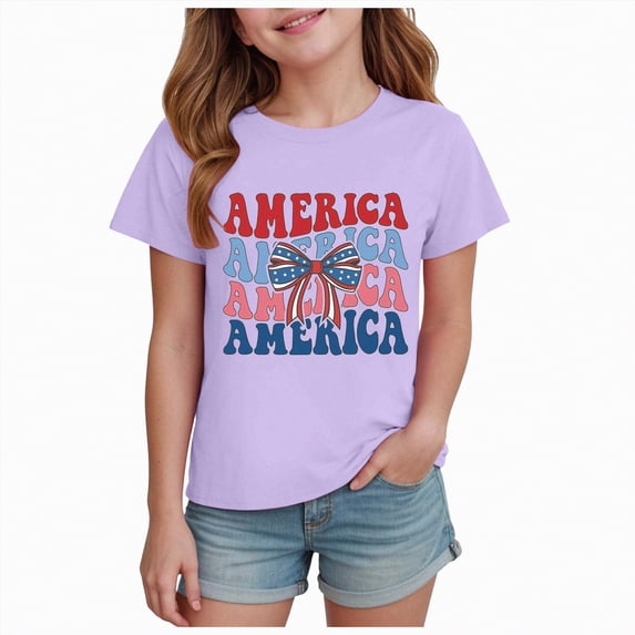 kpoplk American Flag Shirt Toddler Boys Girls USA Flag Shirts Kids 4th of July T-Shirt Patriotic Tee Tops Outfits(Purple,2-3 Y)