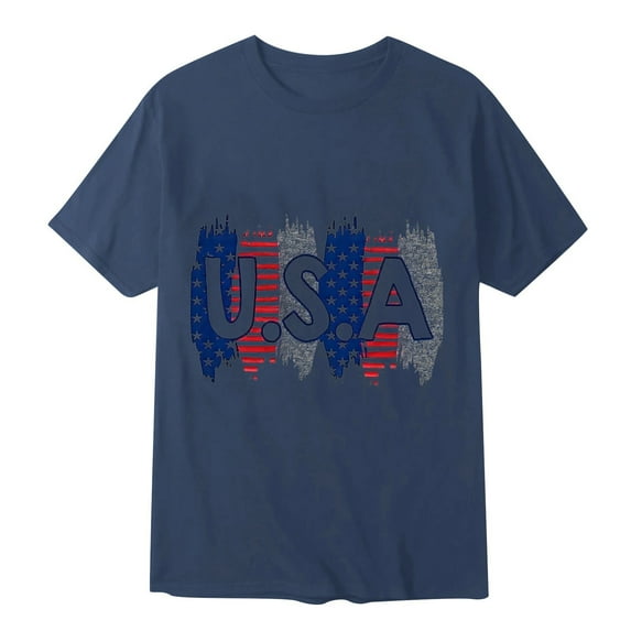 kpoplk American Flag T-Shirts for Mens Patriotic Shirt USA Flag Stars Stripes Print T-Shirt 4th of July Tee Tops Mens Shirts(Navy,M)