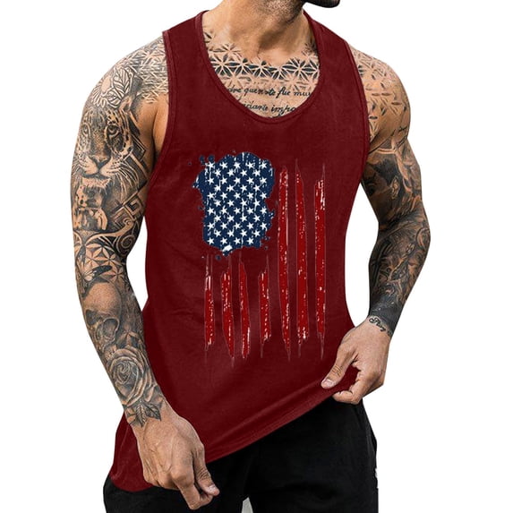 kpoplk American Flag Tank Tops for Men 4th of July Shirts Patriotic Short Sleeved Muscle Tees Workout Shirts(Wine,XXL)