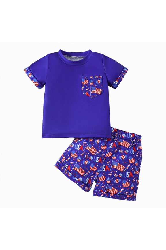 Baby Boy 4th of July Baby Boy Outfit USA Embroidery Tops and Plaid Shorts Set Toddler Boy Spring Summer Clothes Size 2-3 Years,Blue