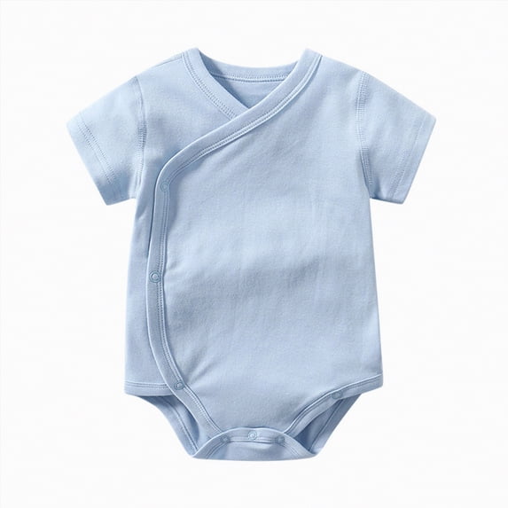 kpoplk Baby Boy Girl Bubble Romper Solid Color Bodysuit Short Sleeve Organic Cotton T-Shirt Size 0-3 Months,Light Blue