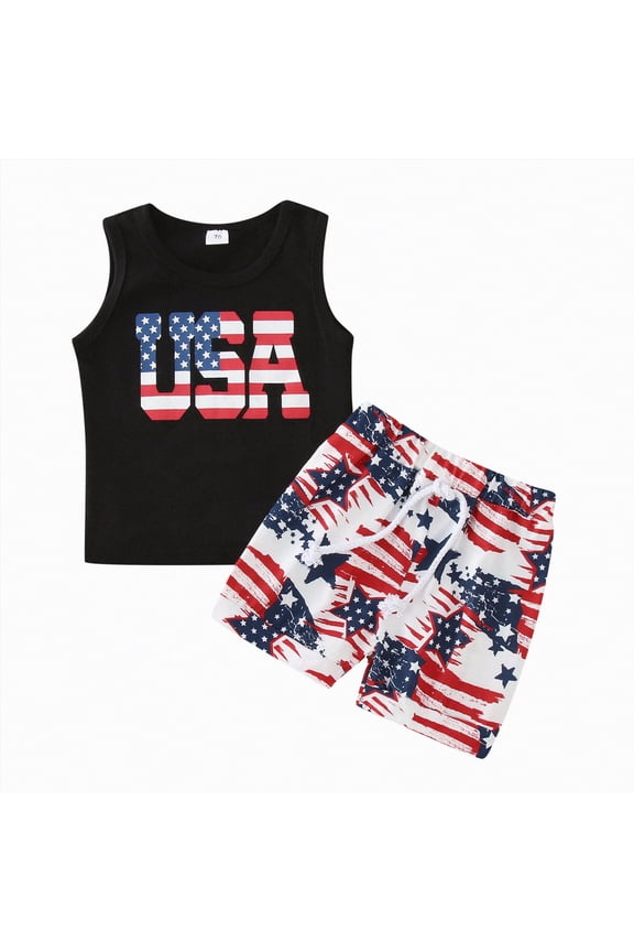 Baby Boy Girl Outfit Toddler USA Flag Embroidery T Shirt Top Shorts Outfits Cute Summer Clothes Size 6-12 Months,Black