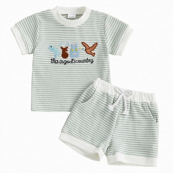 kpoplk Baby Boy Play Clothes 12-24 Months 2Pcs Outfits Cartoon Car Dinosaur Print Short Sleeve Tee and Shorts Set(Light Green,18-24 M)