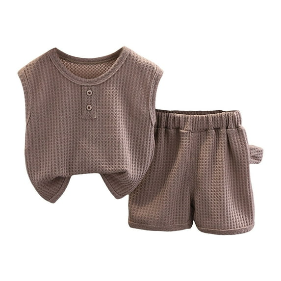 kpoplk Baby Boy Summer Clothes Sleeveless Tank Top Jogger Shorts Set 2Pcs Cotton Comfort Outfit 1-4T(Coffee,12-18 M)