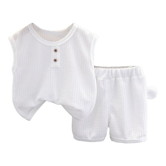 kpoplk Baby Boy Summer Clothes Sleeveless Tank Top Jogger Shorts Set 2Pcs Cotton Comfort Outfit 1-4T(White,12-18 M)