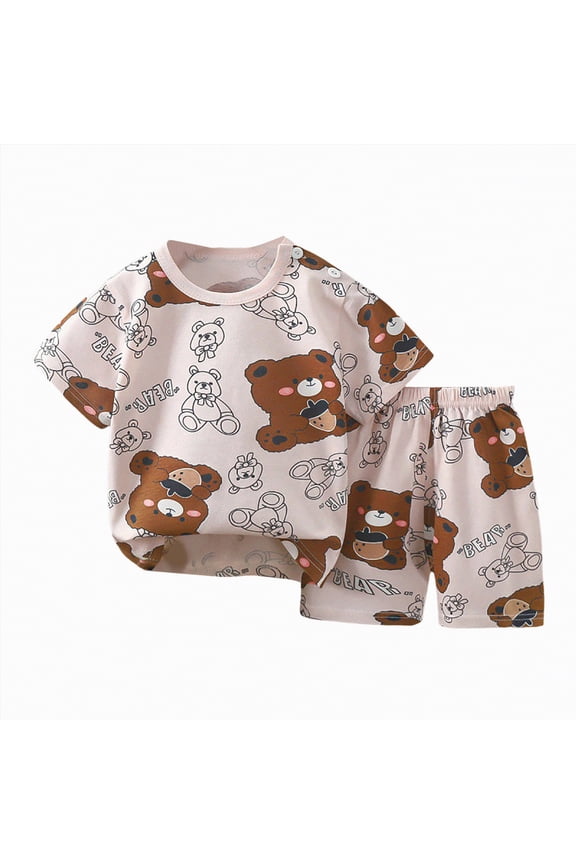 Baby Boy Summer Clothes Tropical Palm Tree Print T-shirt Shorts Set Infant Toddler Hawaiian Beach Outfits Brown,6-12 M