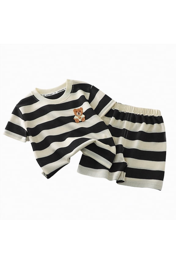 Baby Boy Summer Outfit Bunny Truck Embroidery Tops and Plaid Shorts Set Toddler Boy Spring Summer Clothes(Black,3-4 Y)