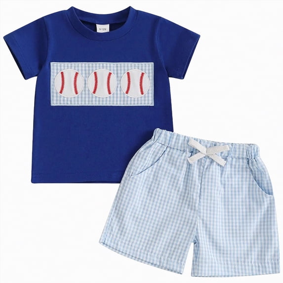 kpoplk Baby Boy Toddler Dinosaur Short Sleeve Tee and Stripe Shorts 2 Piece Summer Clothes Set 18-24 Months(Blue,6-12 M)