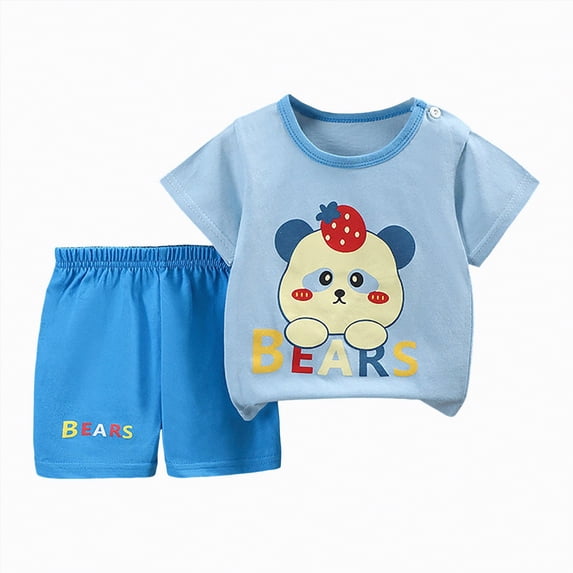 kpoplk Baby Boy Toddler Summer Clothes Farm Tractor Short Sleeve Shirt And Short Set 2 Piece Outfits For Boys 0-6 Years(Sky Blue,6-12 M)