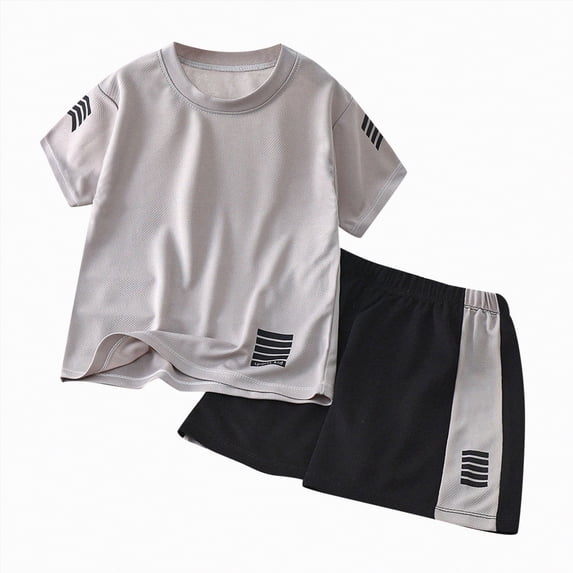 kpoplk Baby Boys & Toddler Boys 2Pcs Matching Clothes Summer Outfits Short Sleeve T-Shirt and Shorts Dinosaur Pattern(Grey,12-18 M)