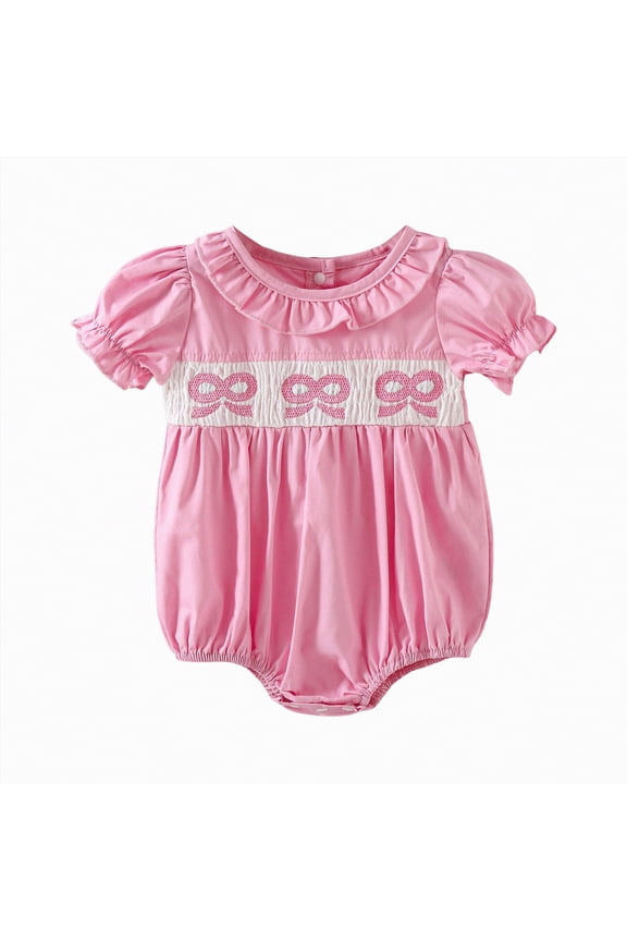 Baby Girl Bubble Romper Newborn Ruffle Short Sleeve Toddler Onesie Summer Outfit 0 3 6 9 12 18 Month Cute Clothes Size 12-18 Months,Pink