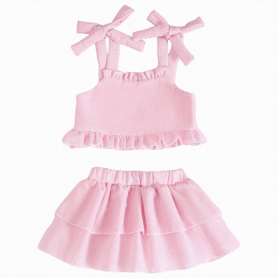 kpoplk Baby Girl Clothes 12 18 24 Month 2T 3T 4T Toddler Girl Clothes Spring Summer Shirt Shorts Outfit Set(Pink,0-6 M)