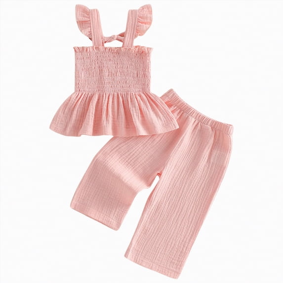 kpoplk Baby Girl Clothes Toddler Girl Summer Outfits Cami Ruffle Halter Tops Wide Leg Pants Kids Floral Clothing Set Size 2-3 Years,Red