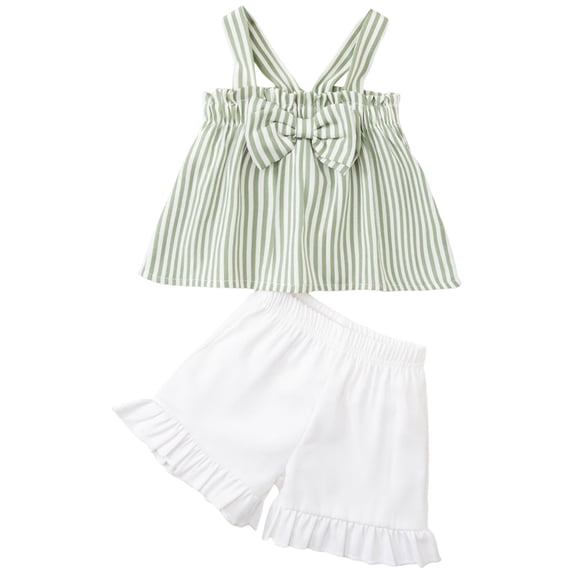 kpoplk Baby Girl Clothes Toddler Girl Summer Outfits Sleeveless Ruffle Halter Tops Wide Leg Shorts Kids Clothing Set Size 3-4 Years,Green