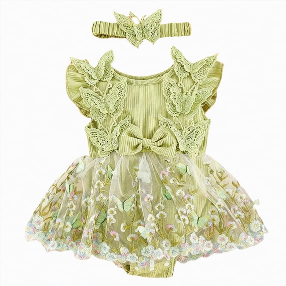 kpoplk Baby Girl Summer Clothes Ruffle Overall Romper Outfits Cute Sleeveless Overalls Rompers Newborn Outfit Size 1-3 Months,Green