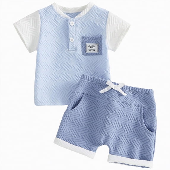 kpoplk Back To School Toddler Baby Boy Clothes Embroidery Short Sleeve T-shirt Tops Plaid Shorts Set 2pcs Summer Outfit(Blue,18-24 M)