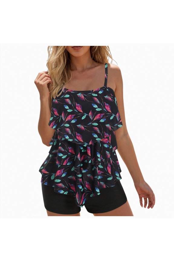 kpoplk Bathing Suits for Women Tummy Control T-Back Swim Top Tankini Swimsuits with Shorts Two Piece Bathing Suit Summer Ruched Drawstring Modest Swimwear(Multicolour,XXL)