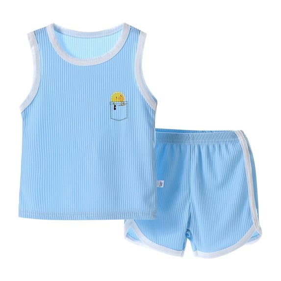 kpoplk Boy Clothes Toddler Baby Boys Summer Outfits Sleeveless Patchwork T-Shirt Shorts Set 6 Months-4T(Light Blue,5-6 Y)