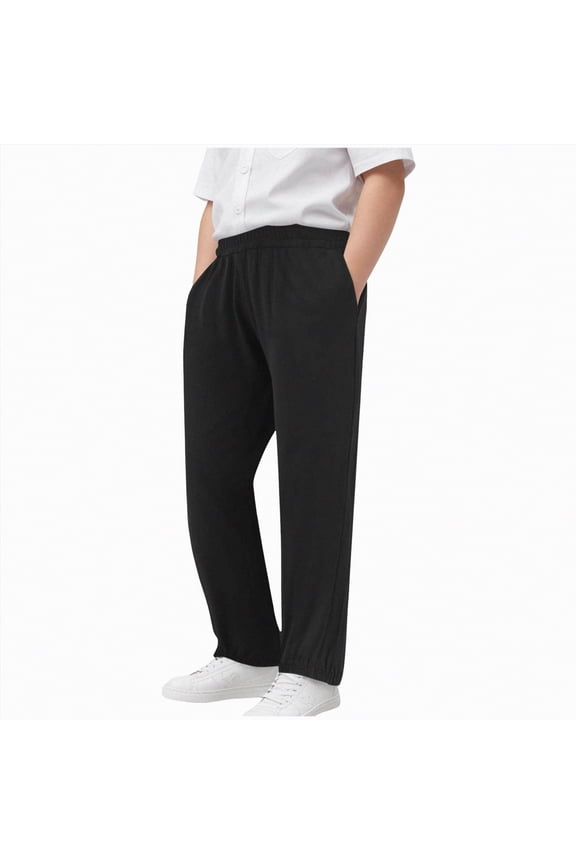 Boy's Sweatpants Straight Leg Athletic Open Bottom Pants High Waisted Drawstring Active Joggers with Pockets(Black,13-14 Y)