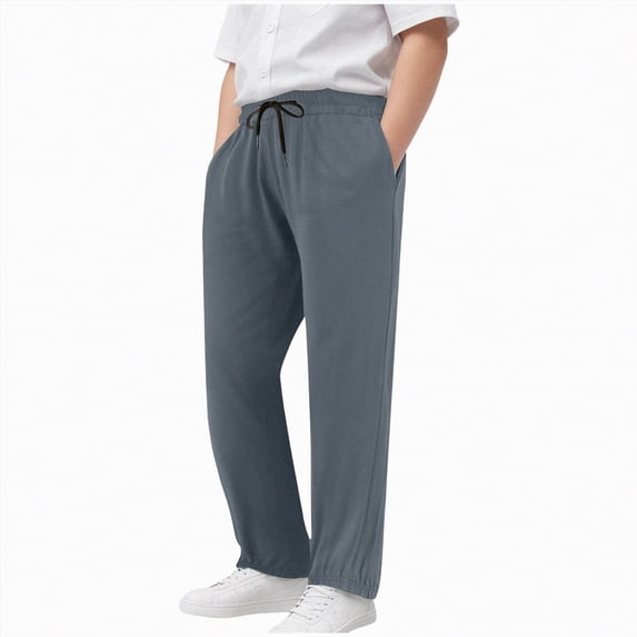 kpoplk Boy's Sweatpants Straight Leg Athletic Open Bottom Pants High Waisted Drawstring Active Joggers with Pockets(Dark Gray,11-12 Y)
