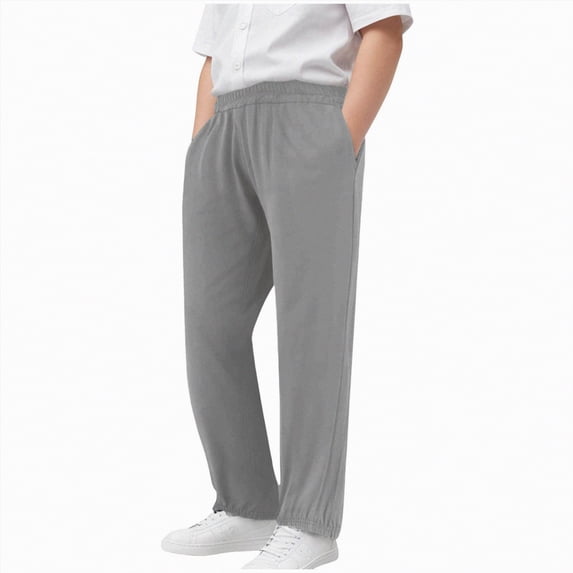 kpoplk Boy's Sweatpants Straight Leg Athletic Open Bottom Pants High Waisted Drawstring Active Joggers with Pockets(Light Gray,7-8 Y)