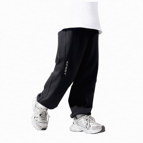 kpoplk Boy's Wide Leg Cargo Pants Baggy Sweatpants Casual Sports Joggers Big Kids Long Trousers with Pockets(Black,4-5 Y)